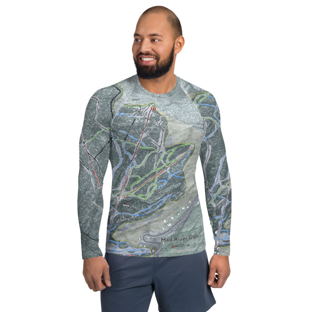 Mad River Glen, Vermont Ski Trail Map Men's Base Layer Top - Powderaddicts