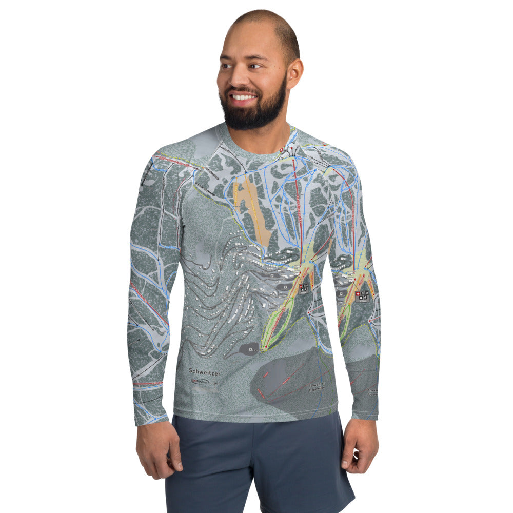 Schweitzer, Idaho Ski Trail Map Men&#39;s Base Layer Top - Powderaddicts