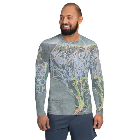 Bridger Bowl, Montana Ski Trail Map Men's Base Layer Top - Powderaddicts