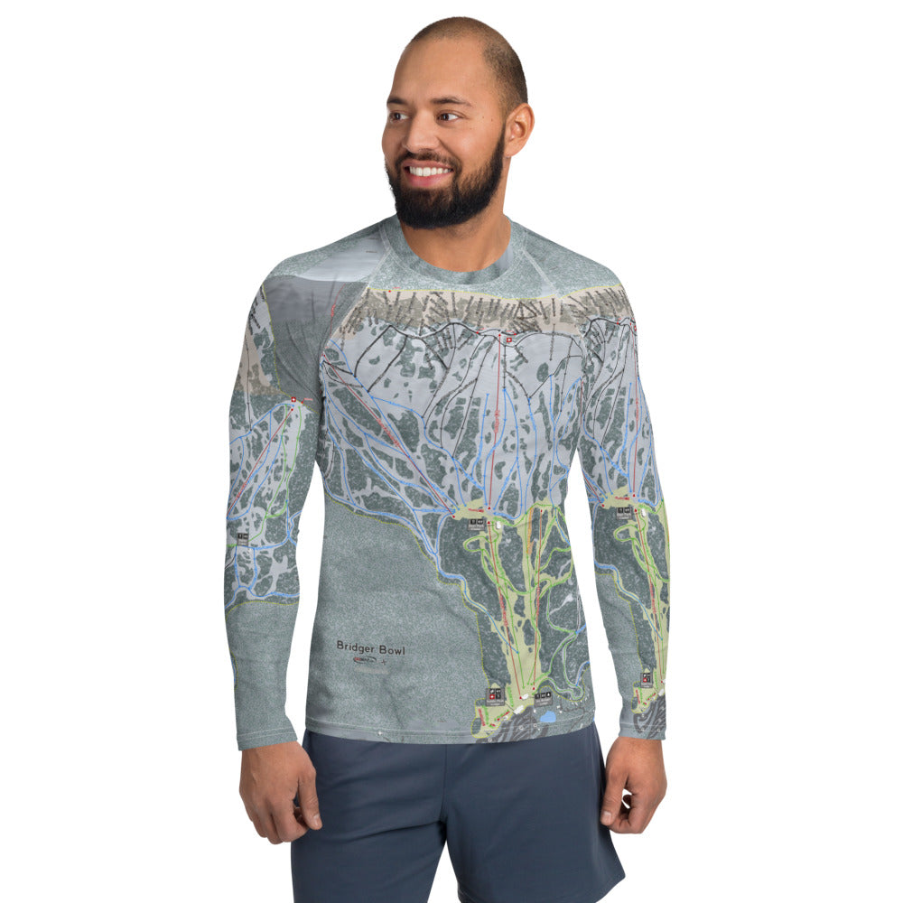Bridger Bowl, Montana Ski Trail Map Men's Base Layer Top - Powderaddicts