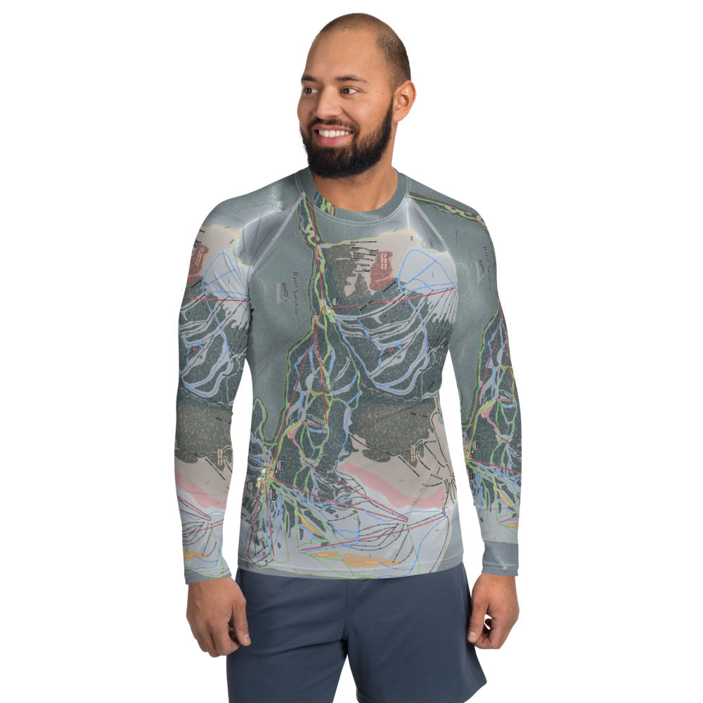 Banff Sunshine, Alberta Ski Trail Map Men&#39;s Base Layer Top - Powderaddicts