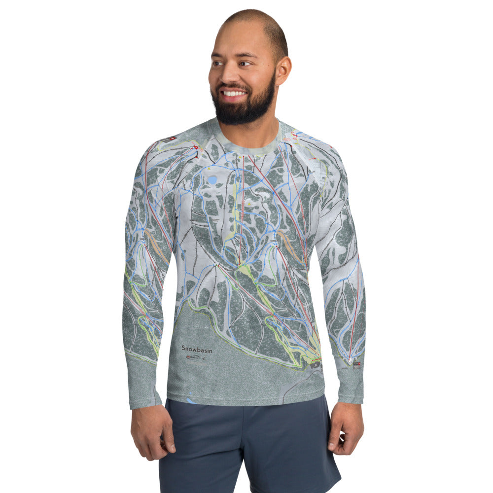 Snowbasin, Utah Ski Trail Map Men's Base Layer Top - Powderaddicts