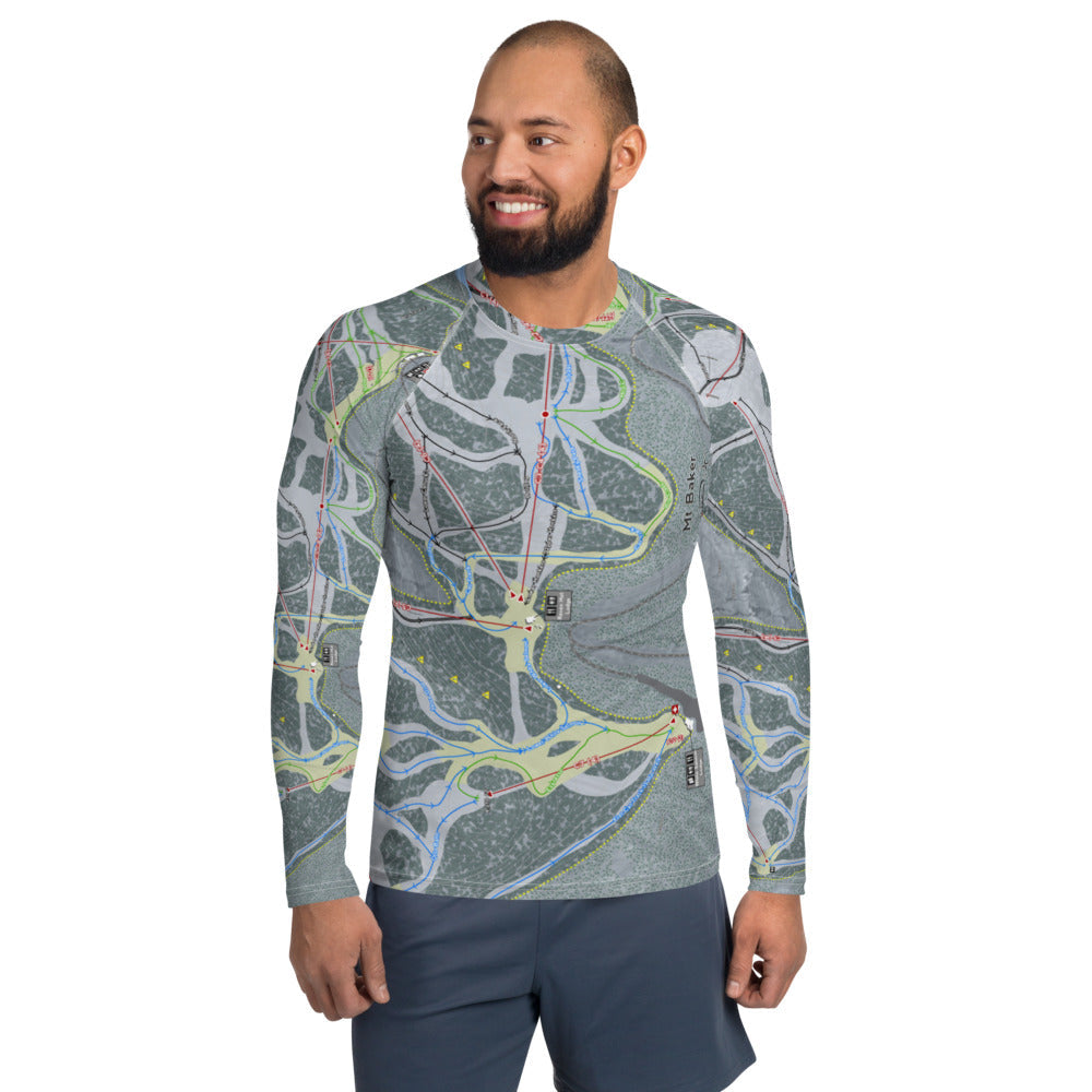 Mt. Baker, Washington Ski Trail Map Men's Base Layer Top - Powderaddicts