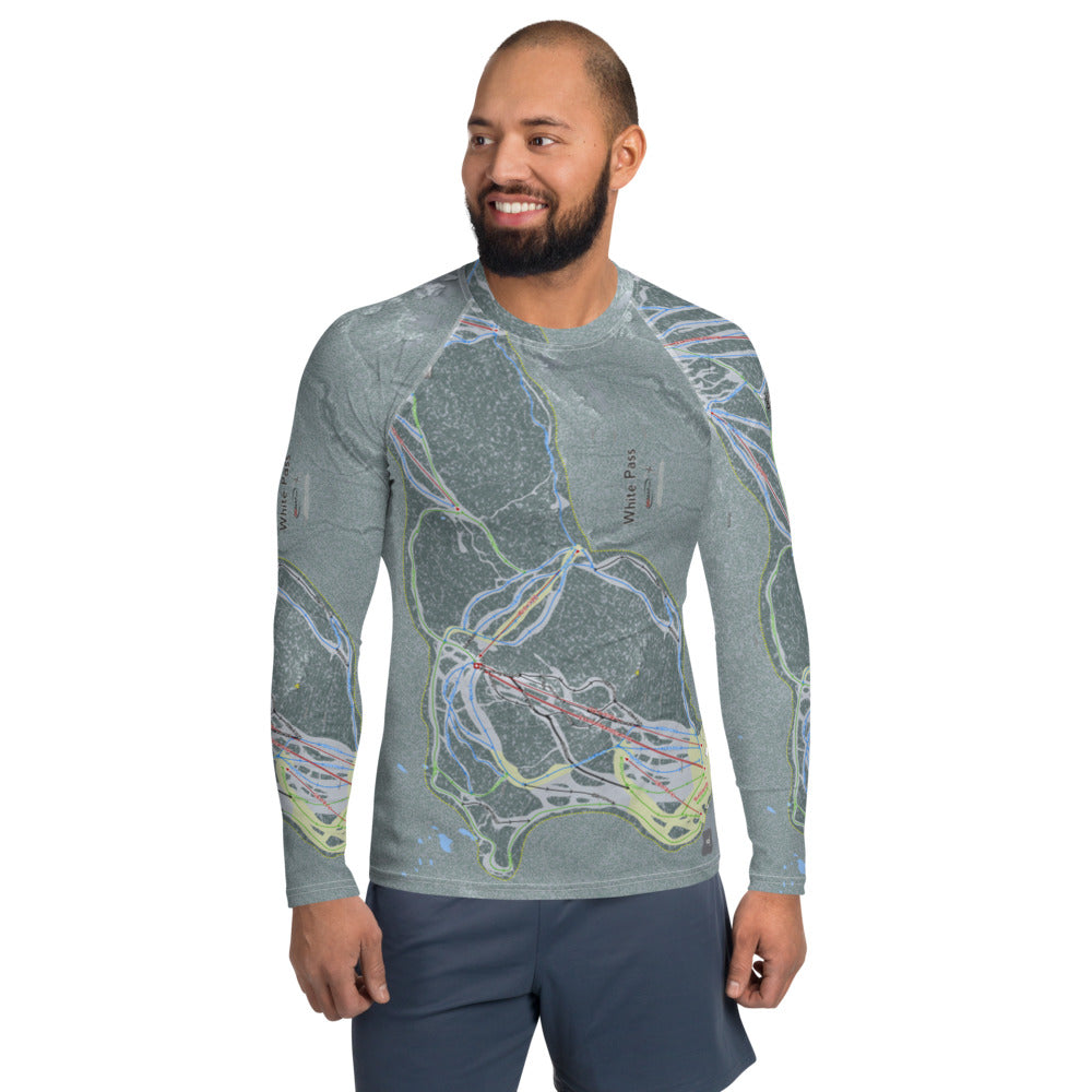 White Pass, Washington Ski Trail Map Men's Base Layer Top - Powderaddicts