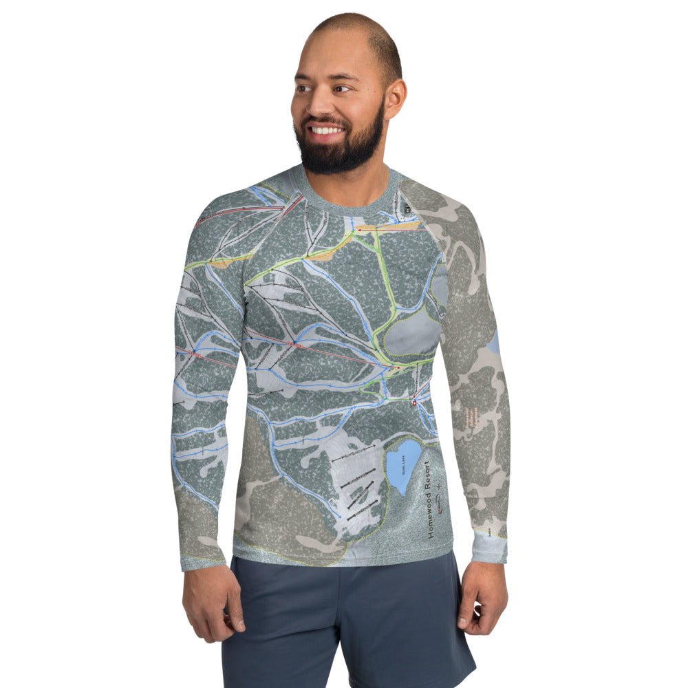 Homewood Resort, California Ski Trail Map Men&#39;s Base Layer Top - Powderaddicts