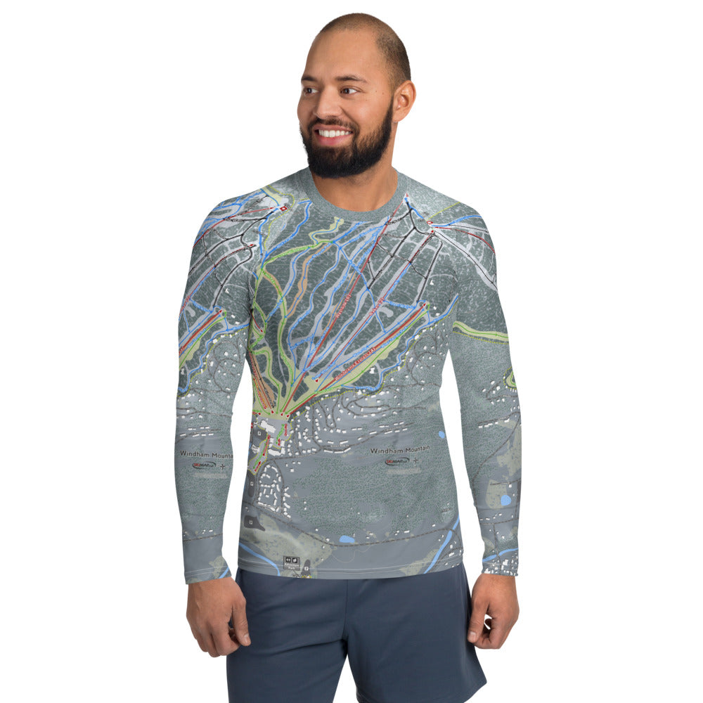 Windham Mountain, New York Ski Trail Map Men&#39;s Base Layer Top - Powderaddicts