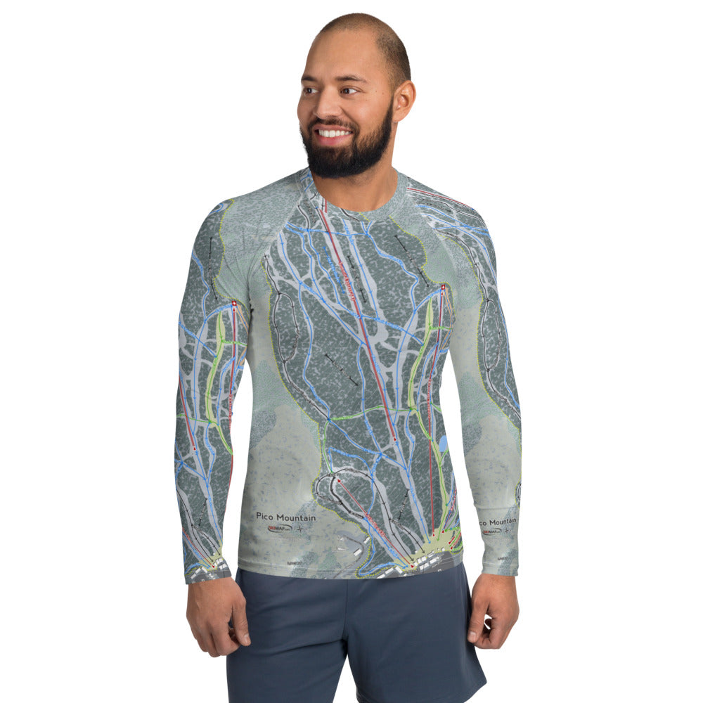 Pico Mountain, Vermont Ski Trail Map Men's Base Layer Top - Powderaddicts