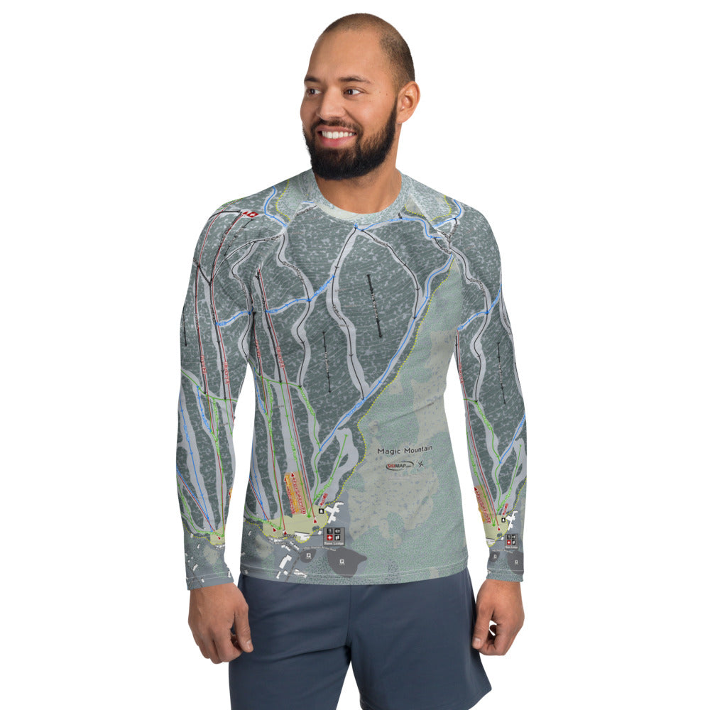 Magic Mountain, Vermont Ski Trail Map Men's Base Layer Top - Powderaddicts