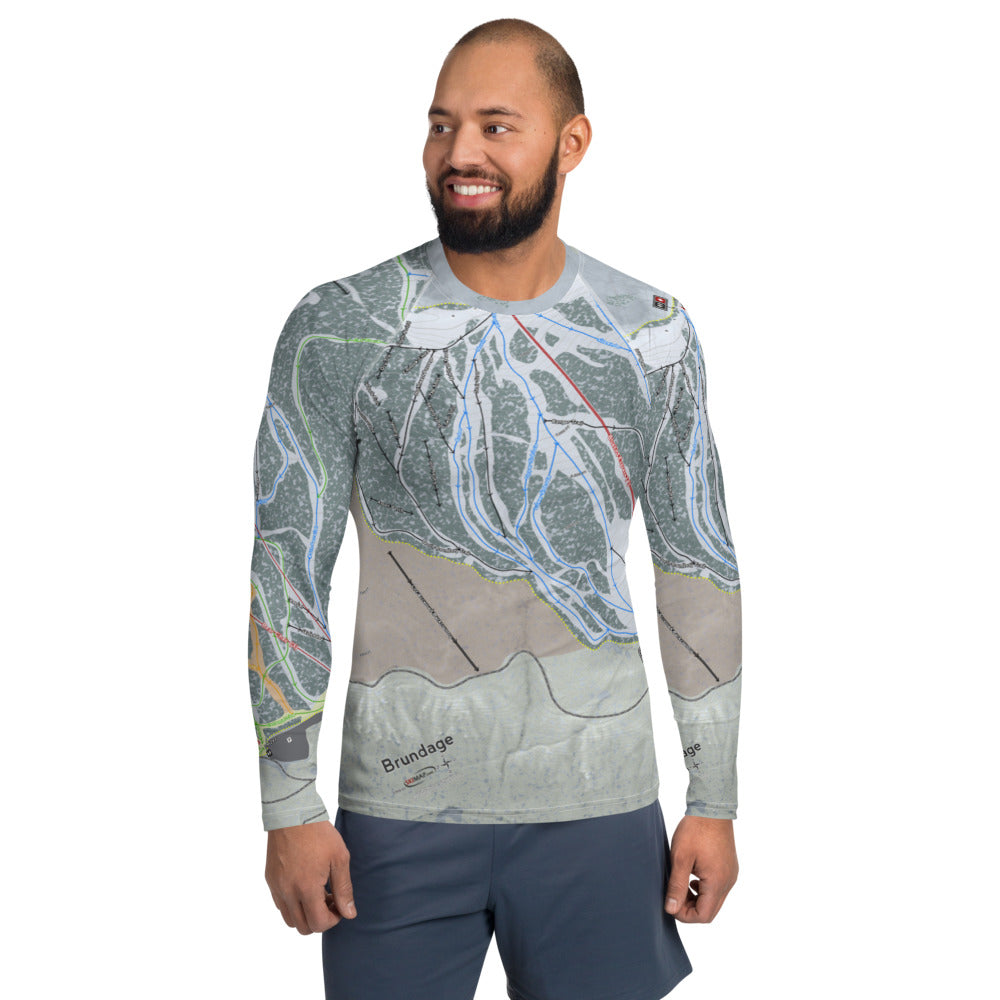 Brundage, Idaho Ski Trail Map Men's Base Layer Top - Powderaddicts