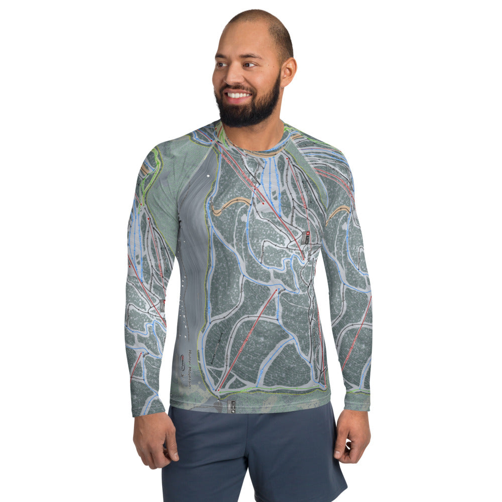 Hunter Mountain, New York Ski Trail Map Men&#39;s Base Layer Top - Powderaddicts