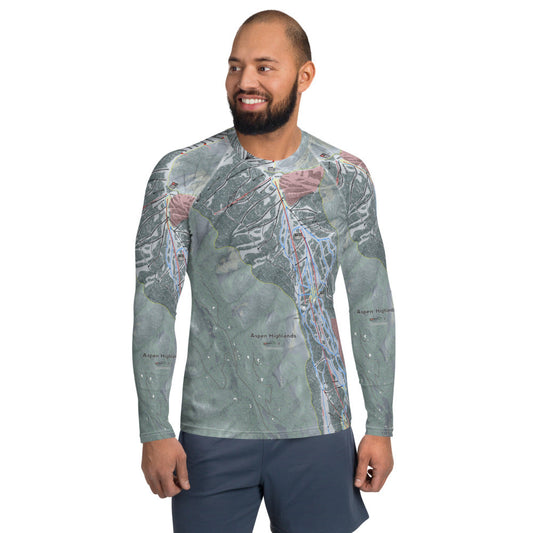 Aspen Highlands, Colorado Ski Trail Map Men's Base Layer Top - Powderaddicts