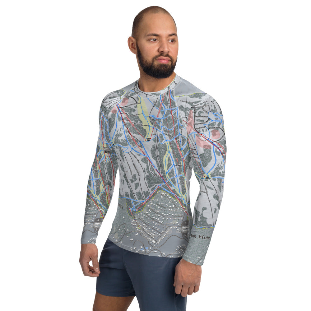 Jackson Hole, Wyoming Ski Trail Map Men&#39;s Base Layer Top - Powderaddicts