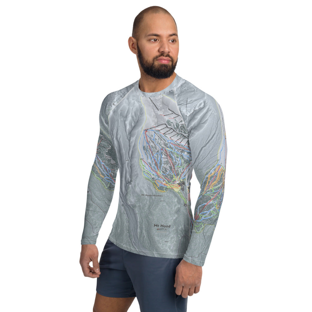 Mt Hood, Oregon Ski Trail Map Men's Base Layer Top - Powderaddicts