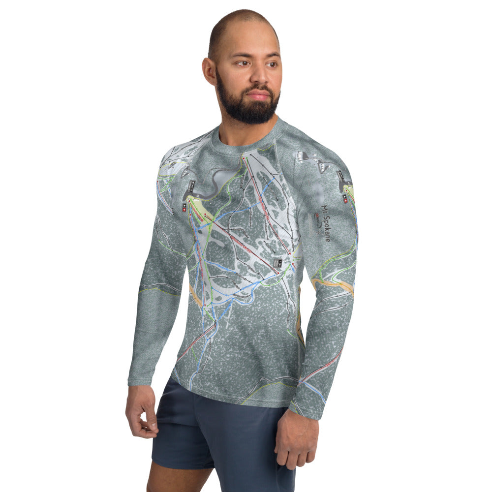 Mt. Spokane, Washington Ski Trail Map Men&#39;s Base Layer Top - Powderaddicts
