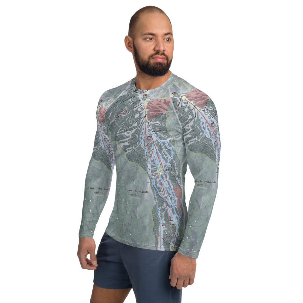 Aspen Highlands, Colorado Ski Trail Map Men&#39;s Base Layer Top - Powderaddicts