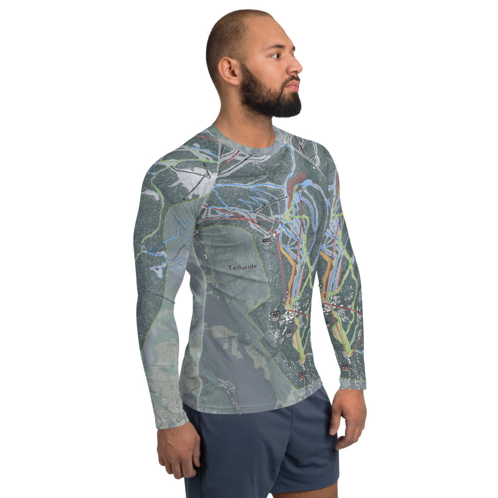 Telluride, Colorado Ski Trail Map Men's Base Layer Top - Powderaddicts