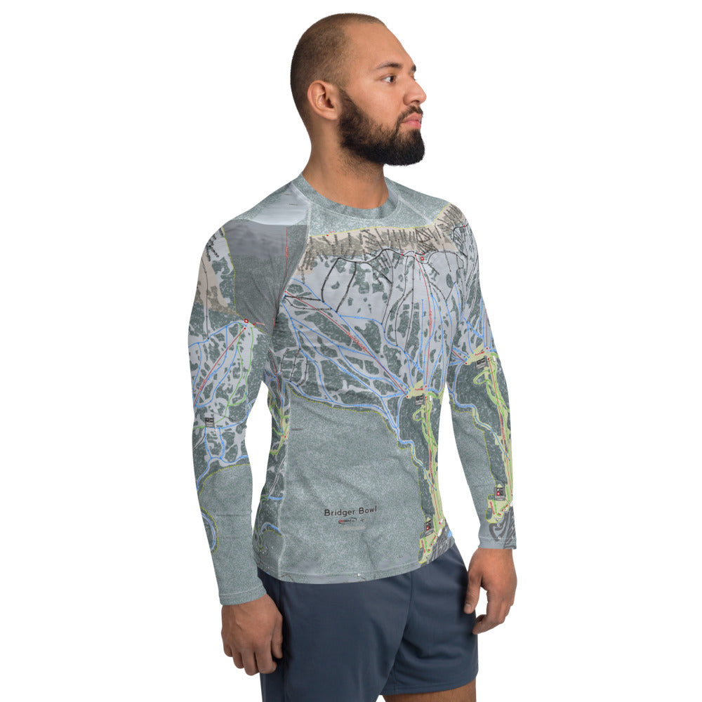 Bridger Bowl, Montana Ski Trail Map Men's Base Layer Top - Powderaddicts