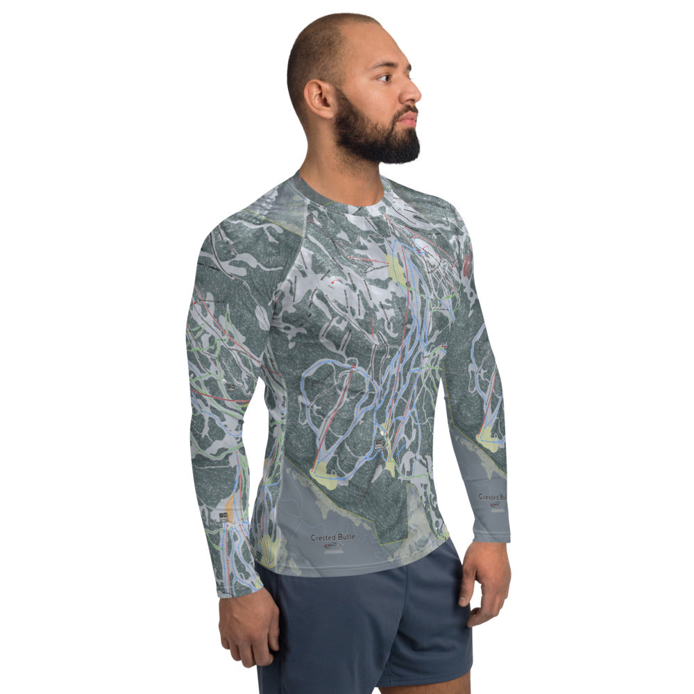 Crested Butte, Colorado Ski Trail Map Men&#39;s Base Layer Top - Powderaddicts