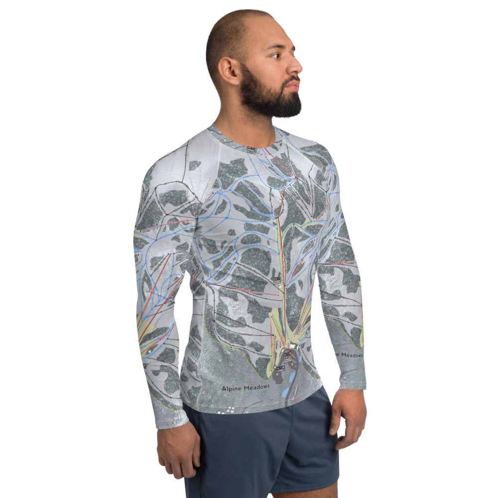 Alpine Meadows, California Ski Trail Map Men&#39;s Base Layer Top - Powderaddicts