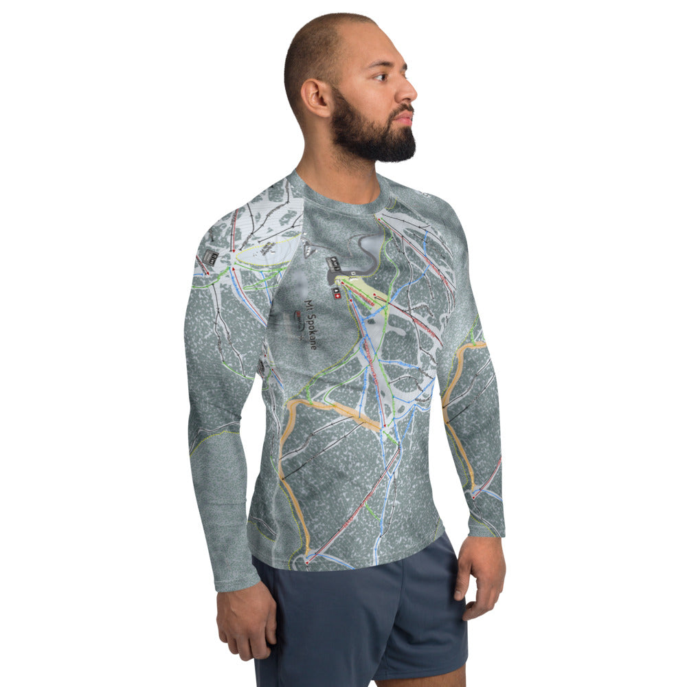Mt. Spokane, Washington Ski Trail Map Men&#39;s Base Layer Top - Powderaddicts