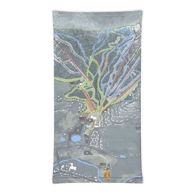 Windham Mountain, New York Ski Trail Map Printed Neck Gaiter - Powderaddicts