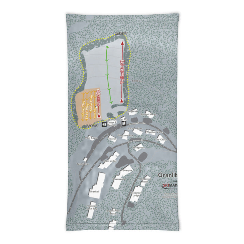 Granlibakken, California Ski Trail Map Printed Neck Gaiter - Powderaddicts