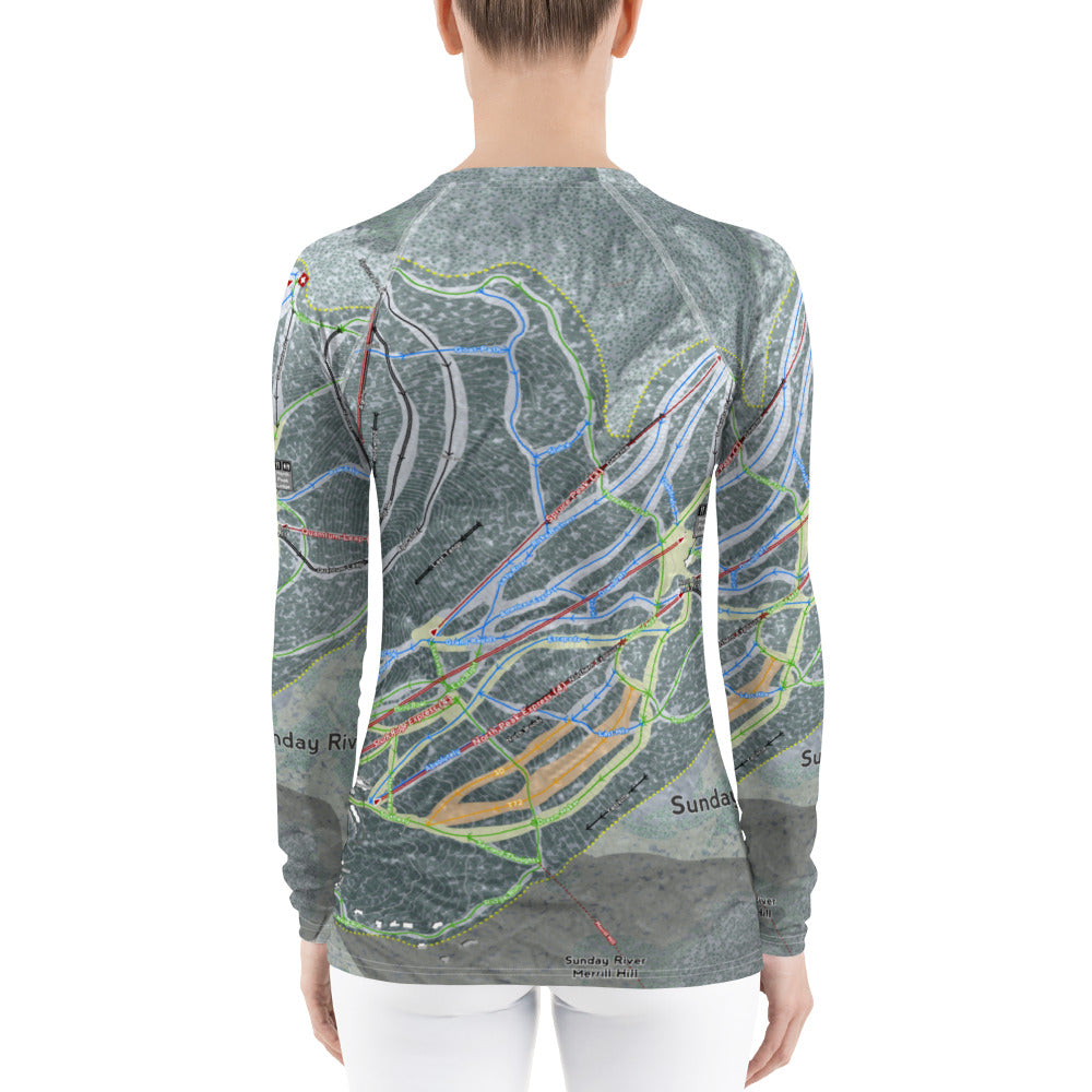 Sunday River, Maine Ski Trail Map Women's Base Layer Top - Powderaddicts