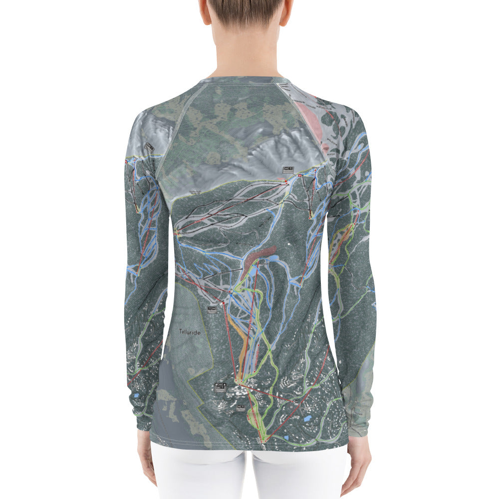 Telluride, Colorado Ski Trail Map Women&#39;s Base Layer Top - Powderaddicts