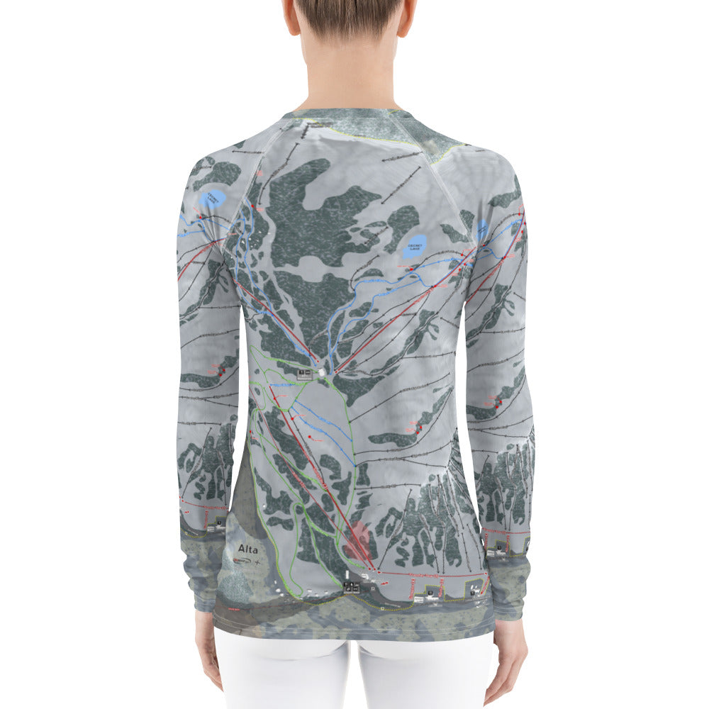 Alta, Utah Ski Trail Map Women&#39;s Base Layer Top - Powderaddicts