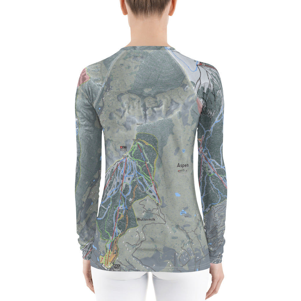 Aspen Snowmass, Colorado Ski Trail Map Women's Base Layer Top - Powderaddicts