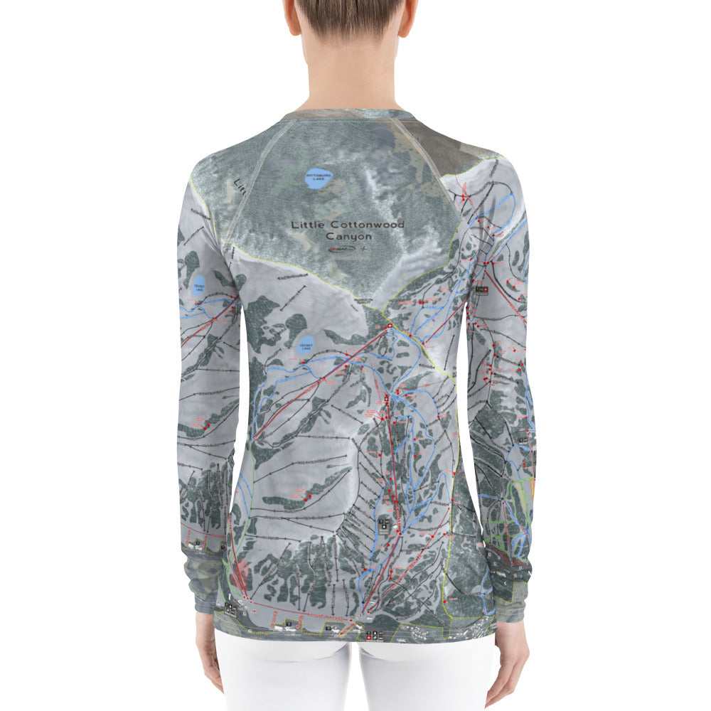 Little Cottonwood Canyon, Utah Ski Trail Map Women's Base Layer Top - Powderaddicts