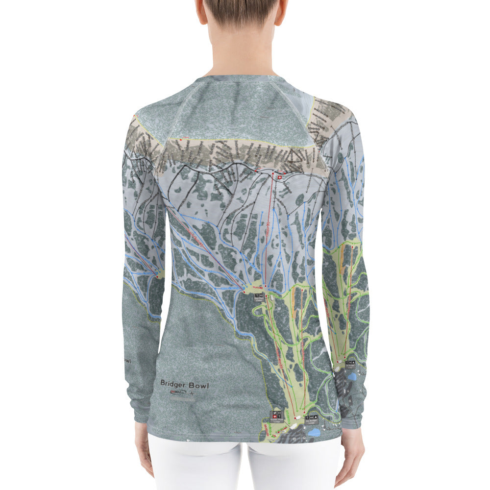 Bridger Bowl, Montana Ski Trail Map Women's Base Layer Top - Powderaddicts