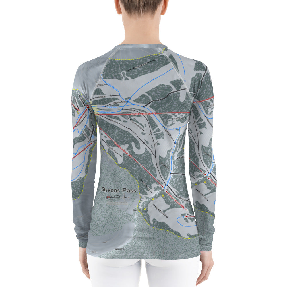 Stevens Pass, Washington Ski Trail Map Women's Base Layer Top - Powderaddicts