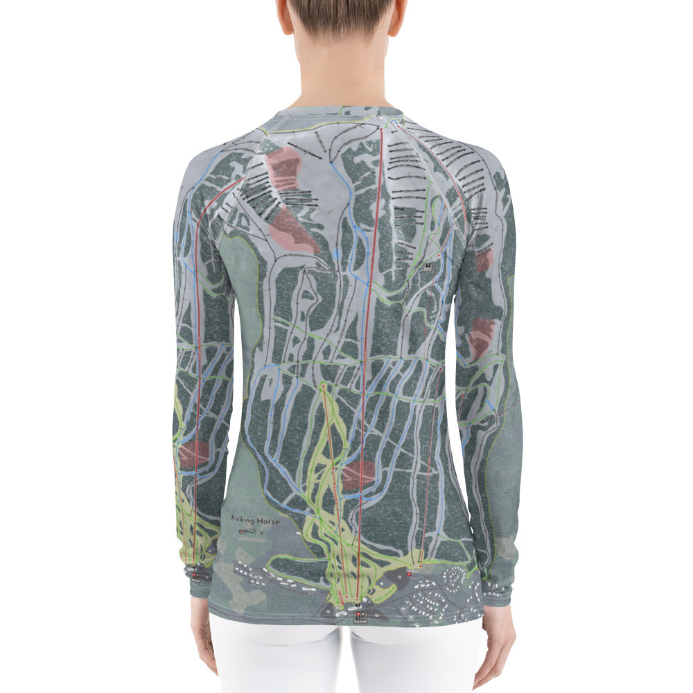 Kicking Horse, British Columbia Ski Trail Map Women&#39;s Base Layer Top - Powderaddicts
