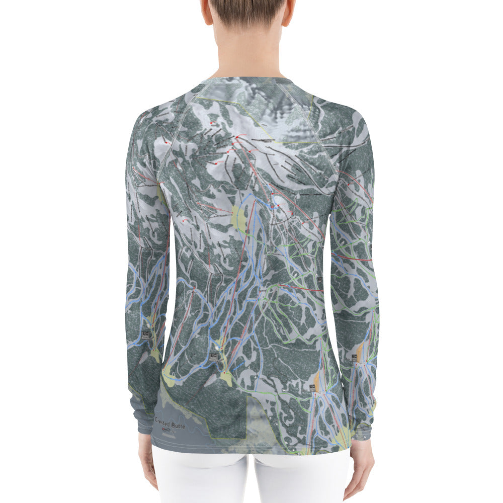 Crested Butte, Colorado Ski Trail Map Women&#39;s Base Layer Top - Powderaddicts