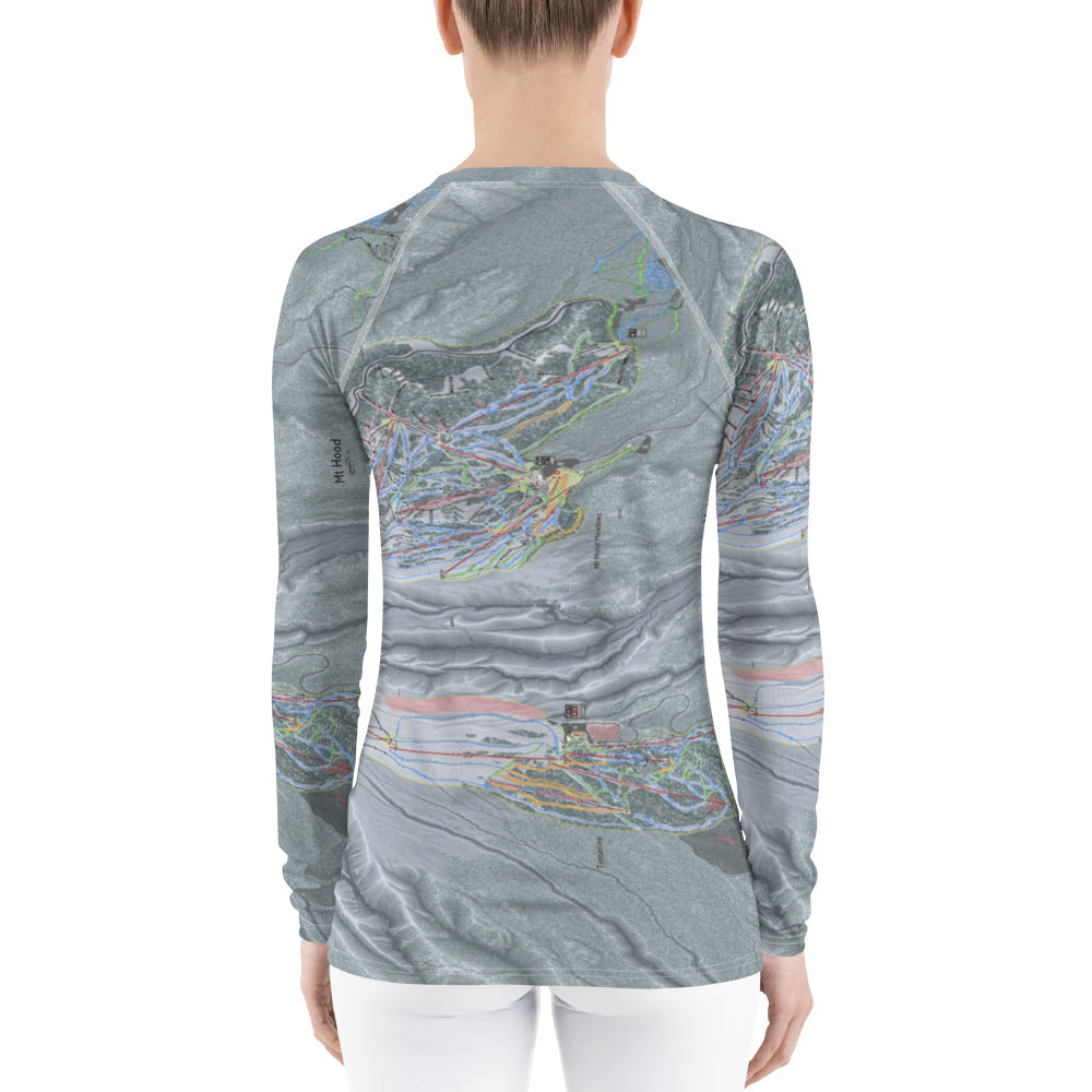 Mt Hood, Oregon Ski Trail Map Women's Base Layer Top - Powderaddicts