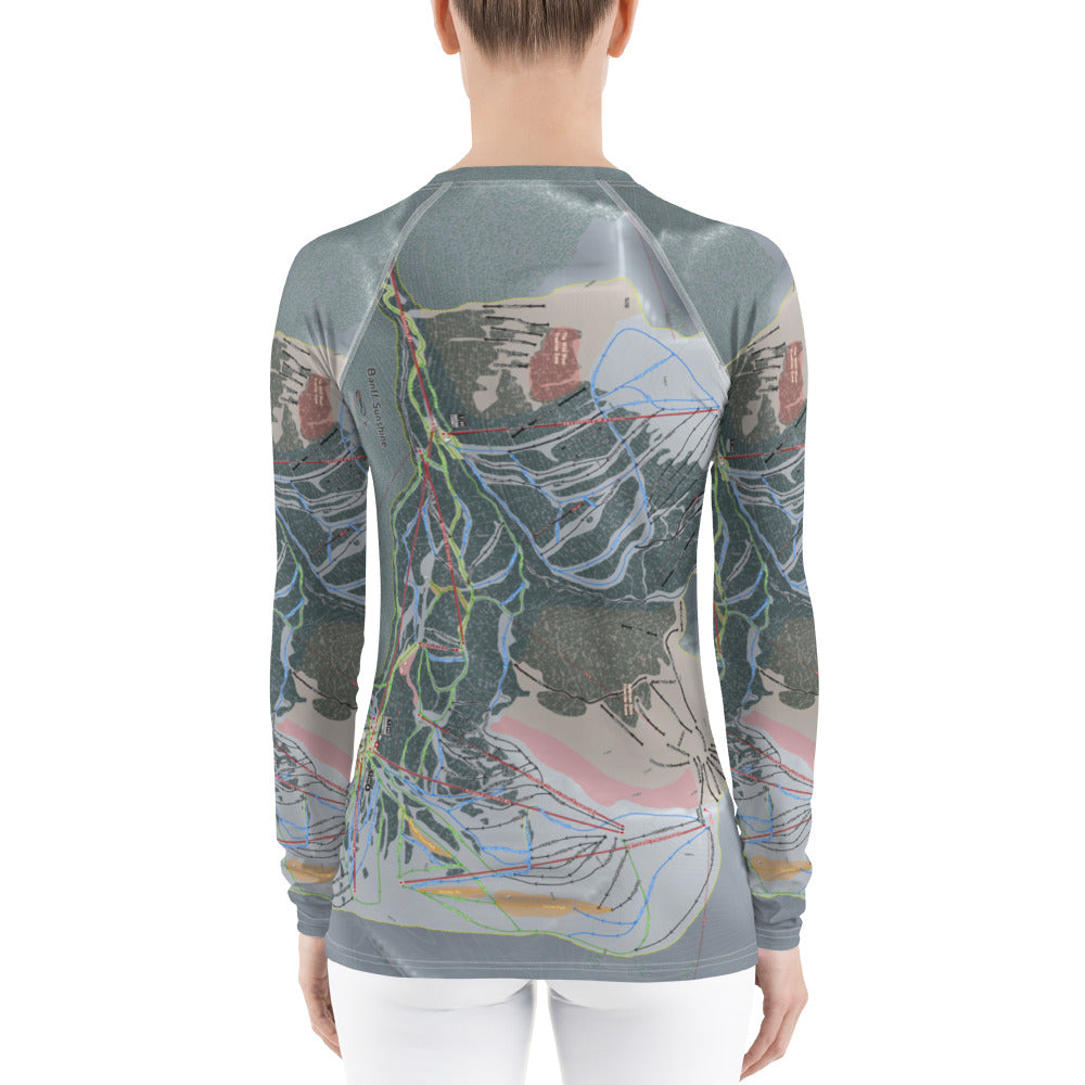 Banff Sunshine, Alberta Ski Trail Map Women&#39;s Base Layer Top - Powderaddicts