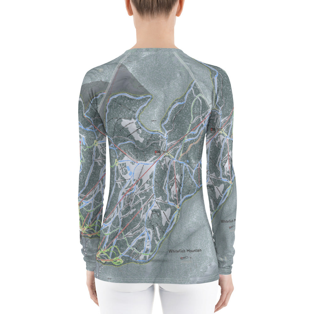 Whitefish Mountain, Montana Ski Trail Map Women's Base Layer Top - Powderaddicts