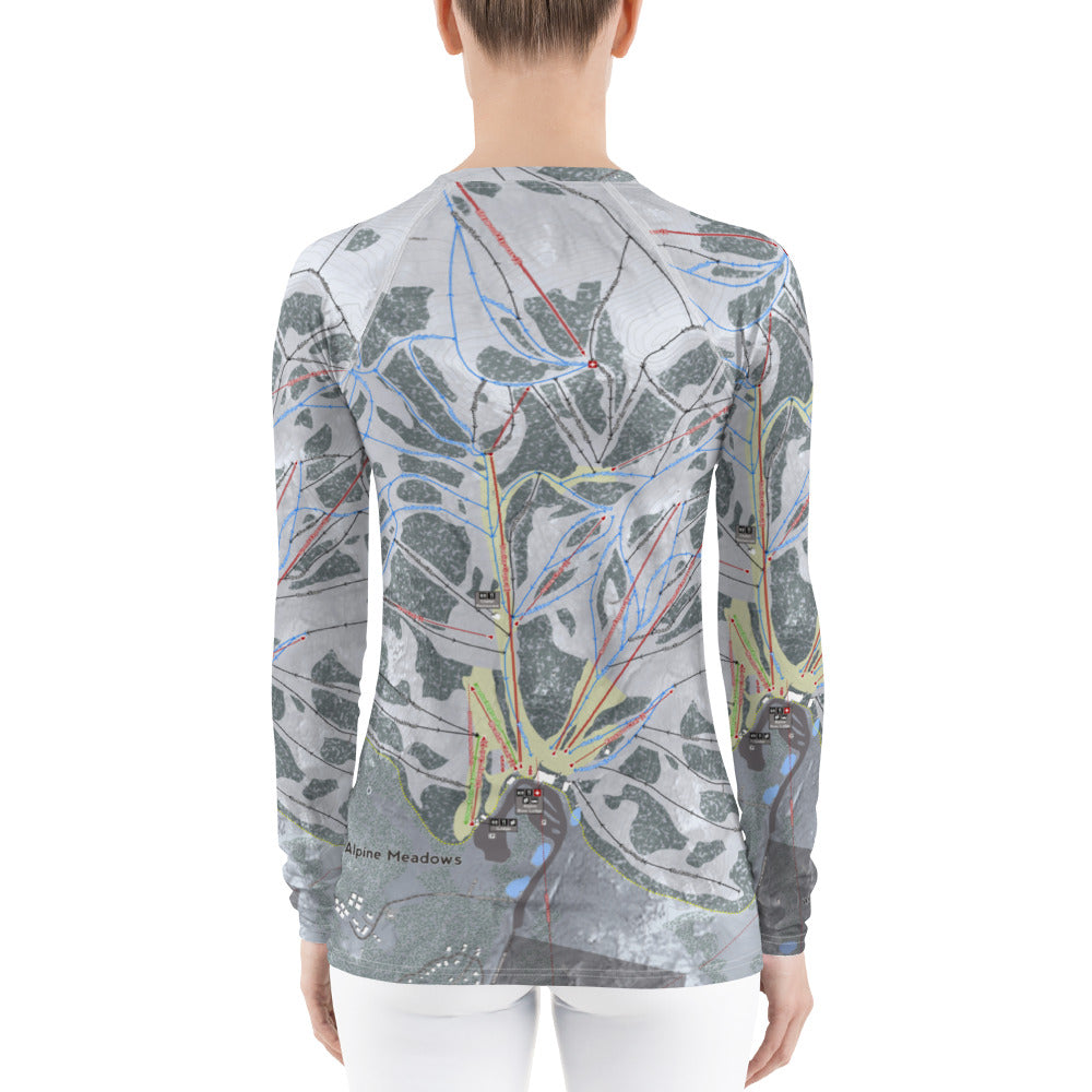 Alpine Meadows, California Ski Trail Map Women's Base Layer Top - Powderaddicts