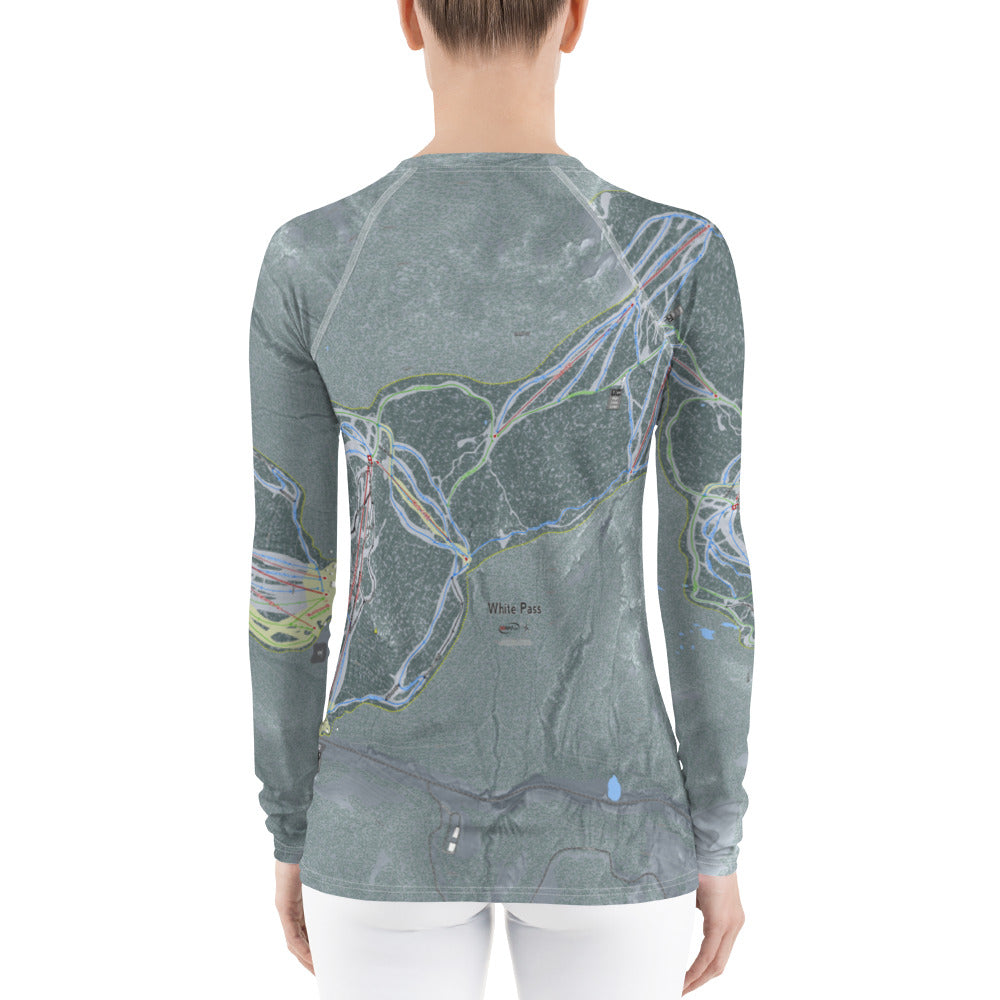 White Pass, Washington Ski Trail Map Women's Base Layer Top - Powderaddicts