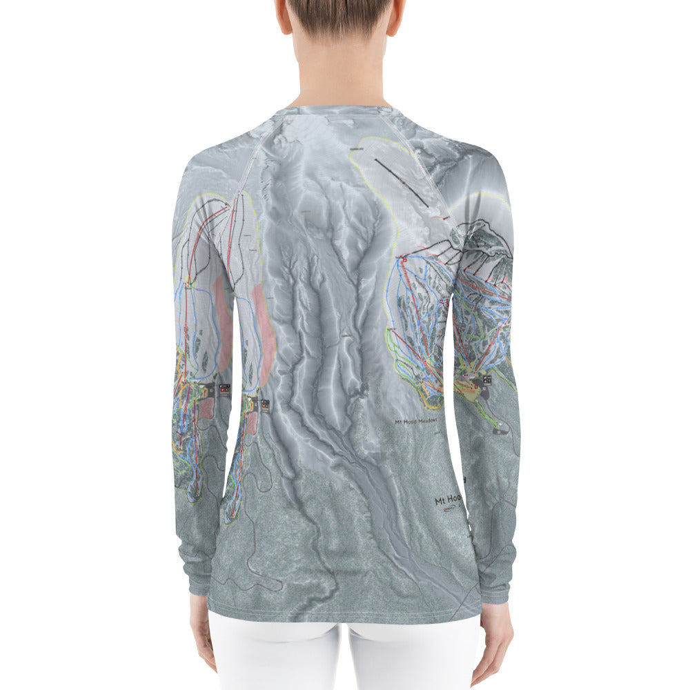 Mt. Hood Meadows, Oregon Ski Trail Map Women&#39;s Base Layer Top - Powderaddicts