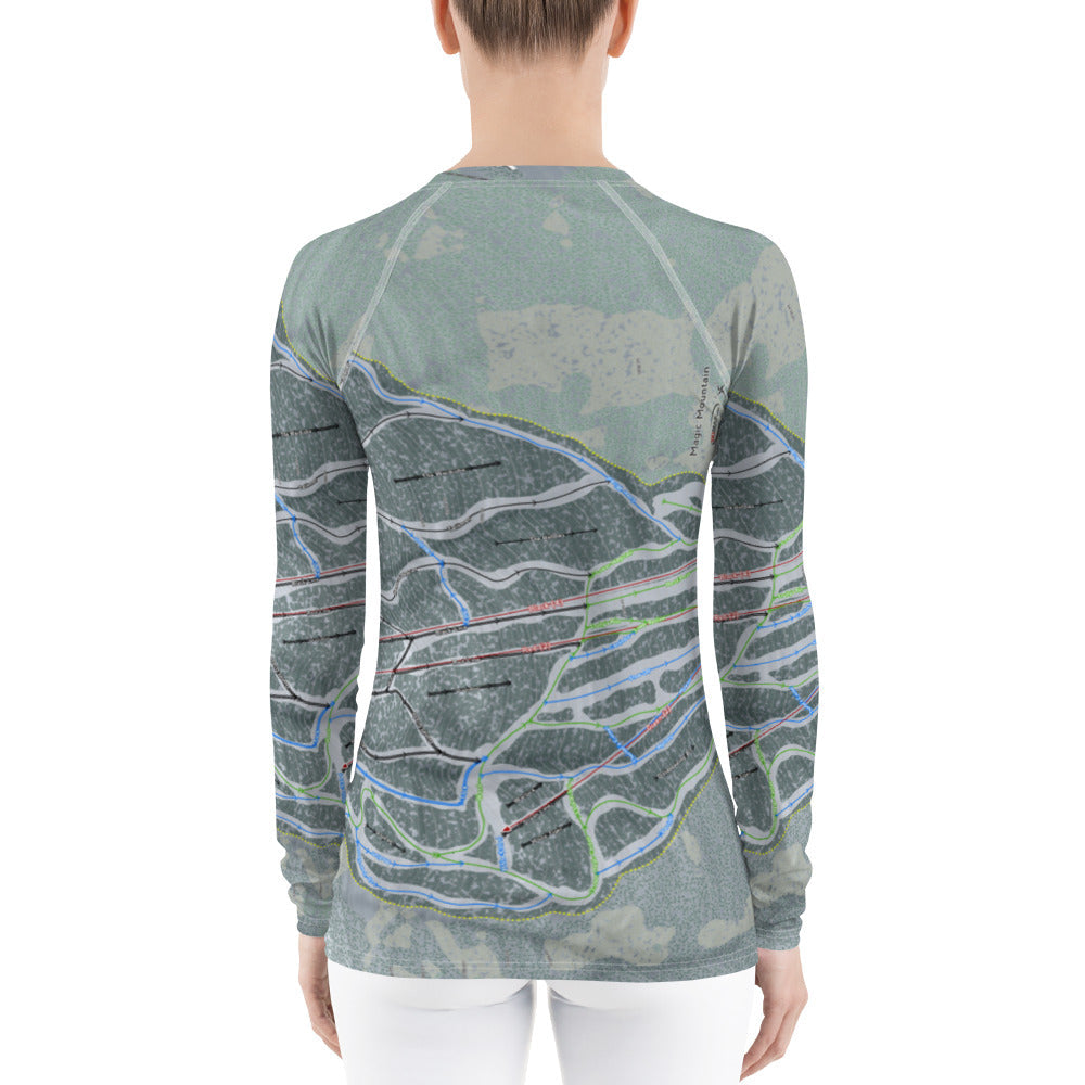Magic Mountain, Vermont Ski Trail Map Women's Base Layer Top - Powderaddicts