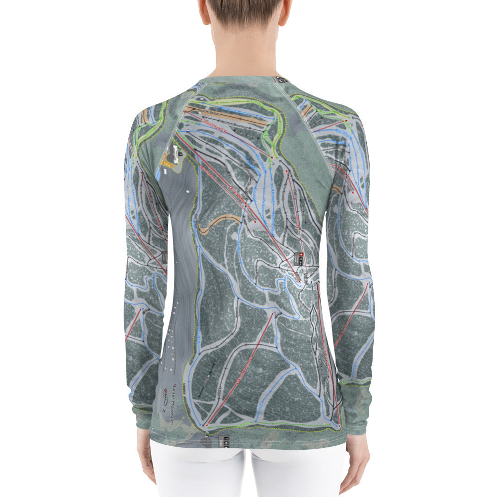 Hunter Mountain, New York Ski Trail Map Women's Base Layer Top - Powderaddicts