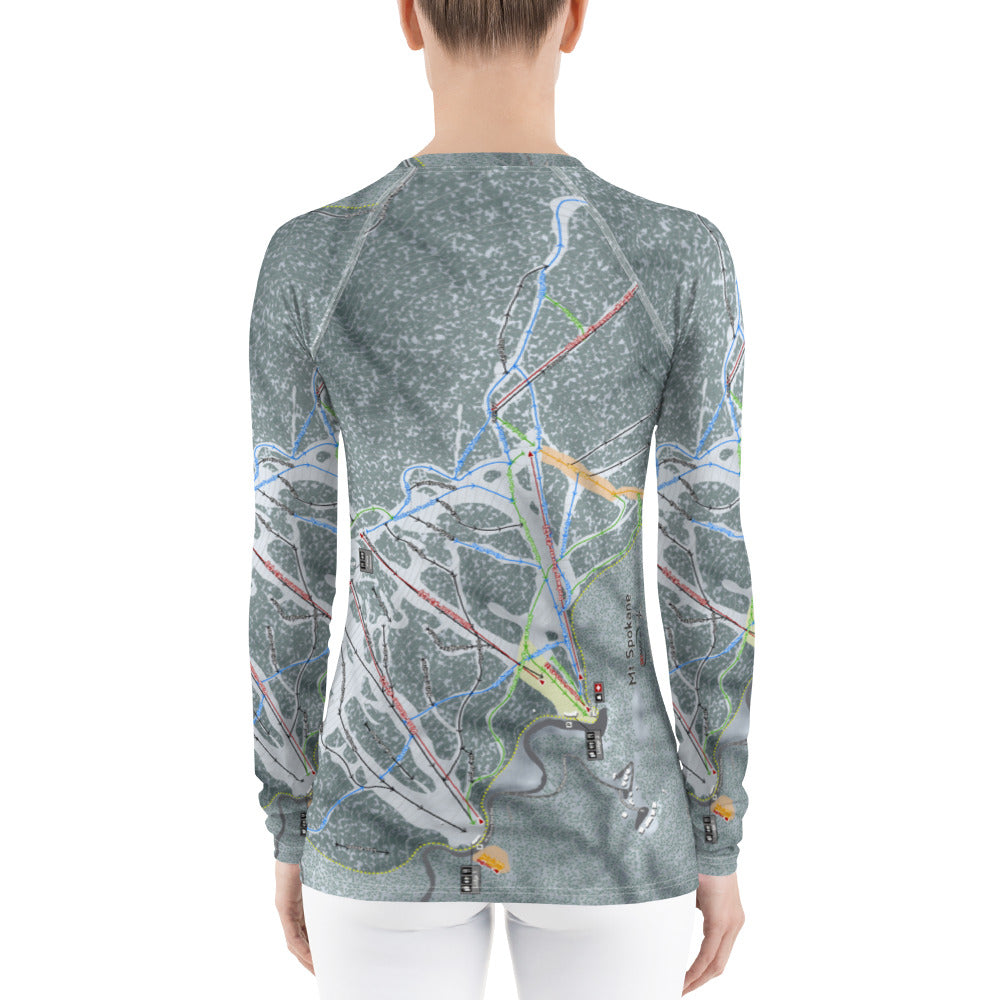 Mt. Spokane, Washington Ski Trail Map Women's Base Layer Top - Powderaddicts