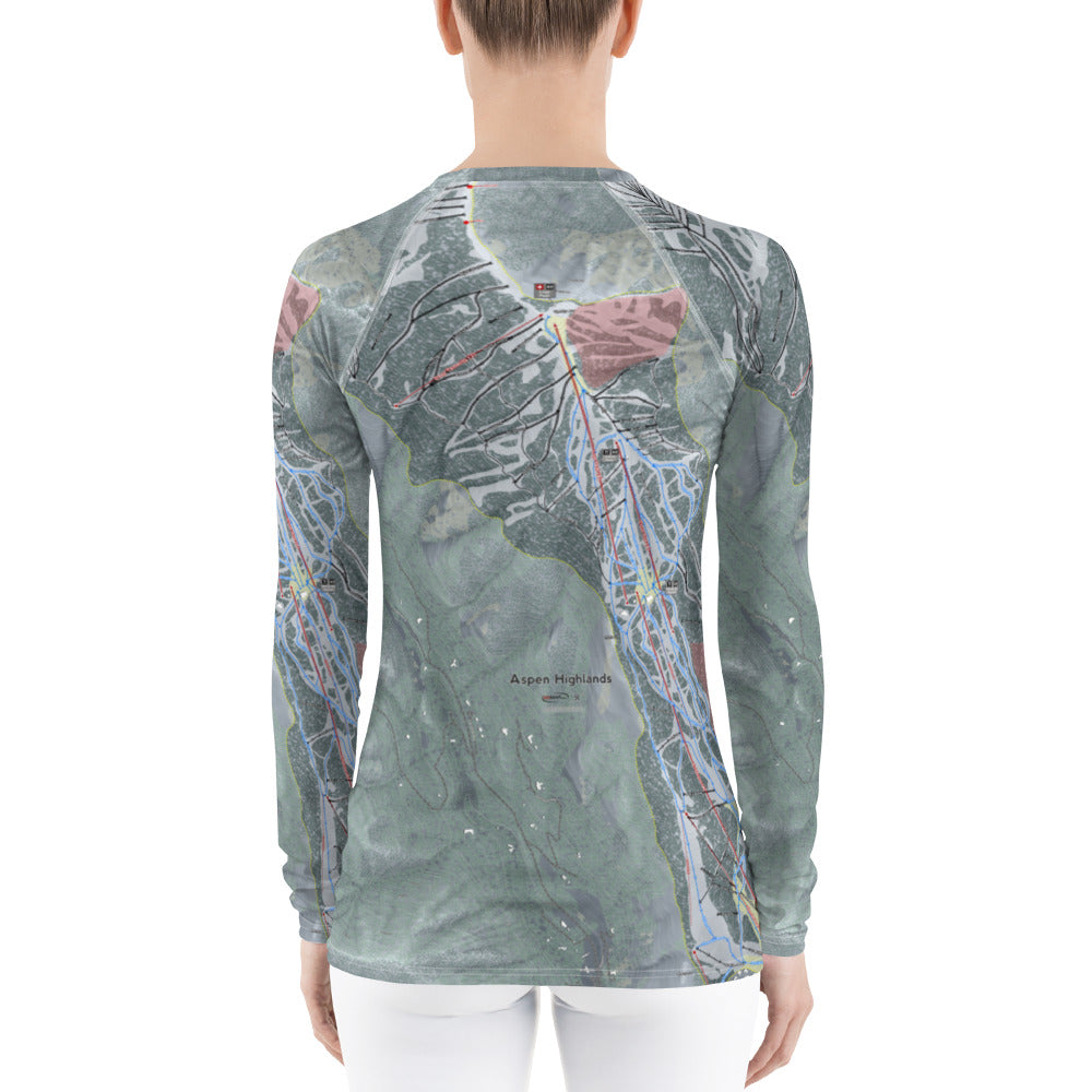 Aspen Highlands, Colorado Ski Trail Map Women's Base Layer Top - Powderaddicts
