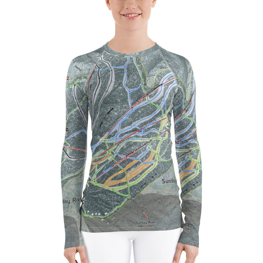 Sunday River, Maine Ski Trail Map Women's Base Layer Top - Powderaddicts