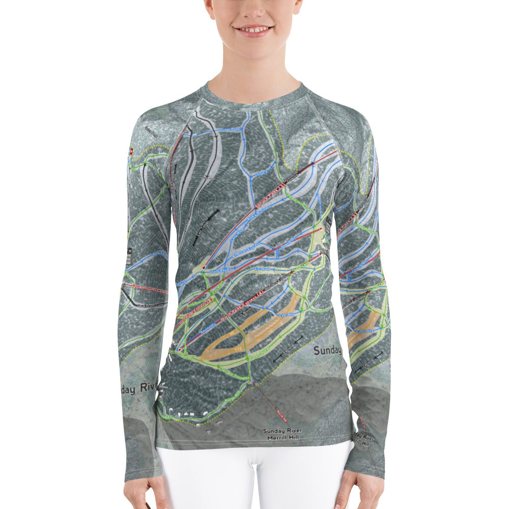 Sunday River, Maine Ski Trail Map Women's Base Layer Top - Powderaddicts