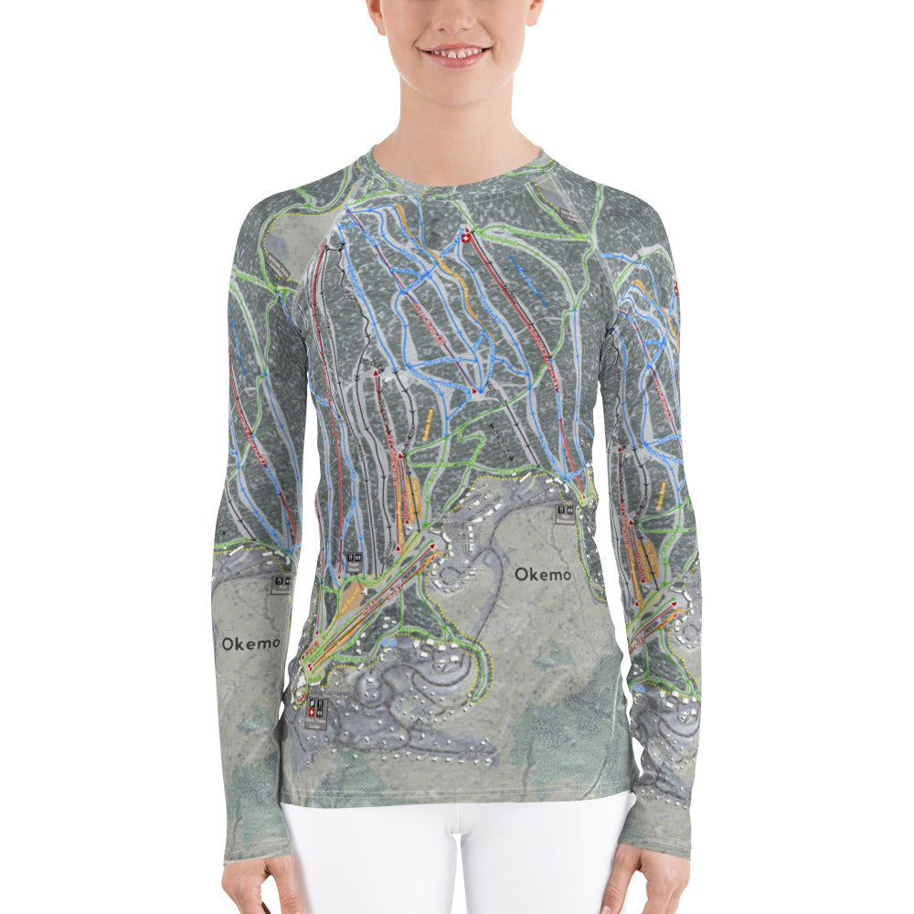 Okemo, Vermont Ski Trail Map Women's Base Layer Top - Powderaddicts