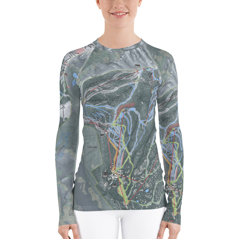 Telluride, Colorado Ski Trail Map Women's Base Layer Top - Powderaddicts