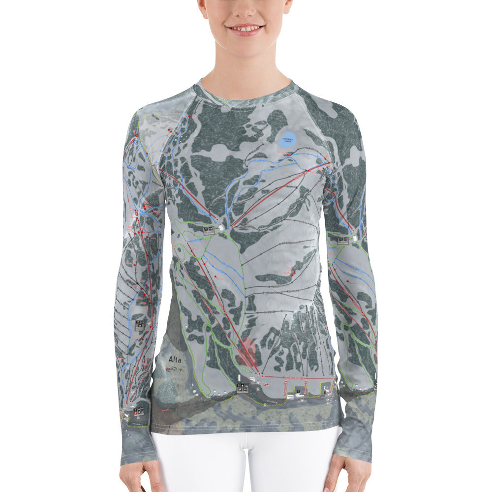 Alta, Utah Ski Trail Map Women&#39;s Base Layer Top - Powderaddicts
